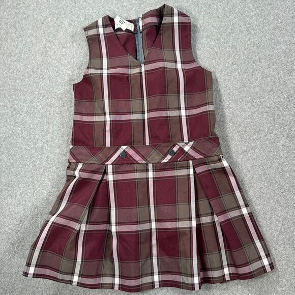 Dennis Uniform Girl's Plaid Jumper Dress #1113 Size G7 Burgundy School Pleated - Picture 1 of 6